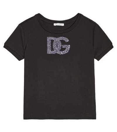 Dolce & Gabbana Kids' Dg Embellished Cotton Jersey T-shirt In Black