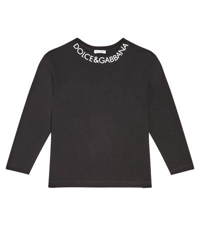 Dolce & Gabbana Kids' Logo Cotton Jersey Top In Black