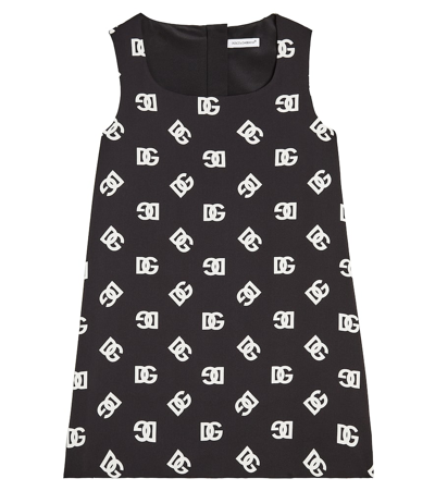 Dolce & Gabbana Kids' Logo Silk-blend Dress In Black