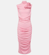 Magda Butrym Floral Appliqué Ruched Midi Dress In Pink