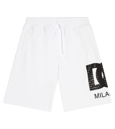 Dolce & Gabbana Kids' Logo Cotton Jersey Shorts In White