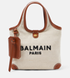 BALMAIN SMALL LEATHER-TRIMMED CANVAS TOTE BAG
