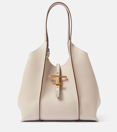 Tod's T Timeless Small Leather Tote Bag In Cream