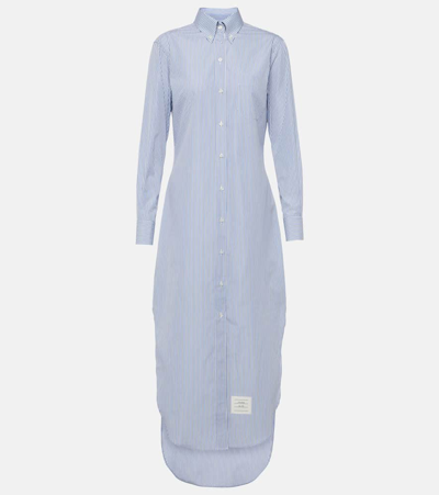 Thom Browne Striped Cotton Midi Shirt Dress In Blue