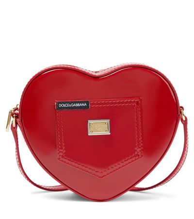 Dolce & Gabbana Kids' Heart Patent Leather Crossbody Bag In 87124 Poppy Red