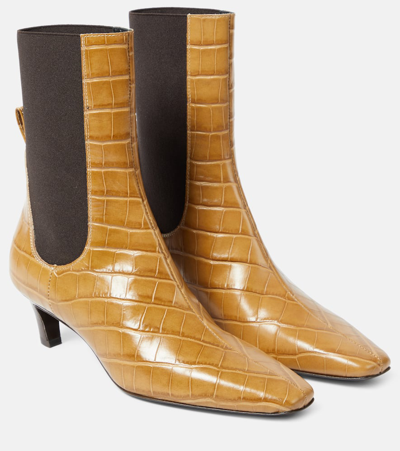 Totême The Mid Heel Croc-effect Ankle Boots In Beige