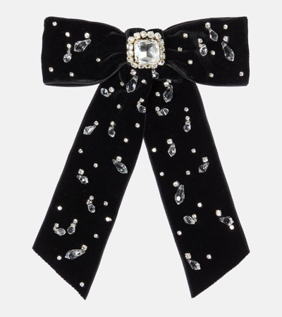 Jennifer Behr Alva Bow Embellished Velvet Barrette In Black