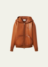 Miu Miu Leather Zip-up Hooded Jacket In F0046 Cognac