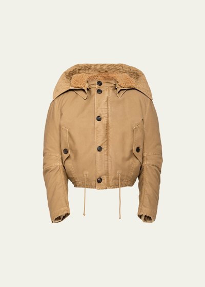 Prada Cotton Bomber Jacket In Brown