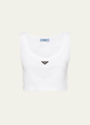 Prada Jersey Cropped Tank Top In F0009 Bianco