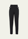 PRADA CROPPED WOOL CIGARETTE PANTS WITH CRYSTAL BUTTONS