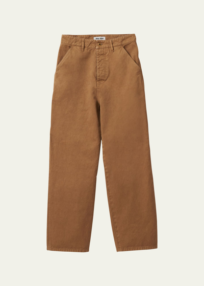 Miu Miu Logo Straight Leg Pants In Cord