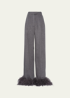 PRADA FEATHER-CUFF CASHMERE PANTS, GRAY