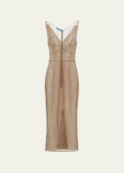 Prada Embroidered Tulle Dress In Beige