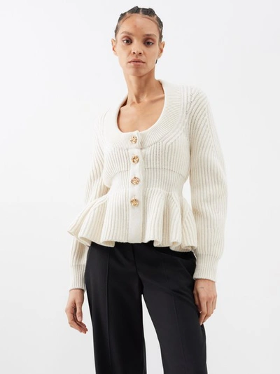 Alexander Mcqueen Peplum Cardigan In Ivory