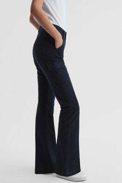 Paige Flared Cargo Trousers In Navy Skyline