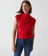 MICHAEL STARS AMARA RIBBED POWER SHOULDER TEE