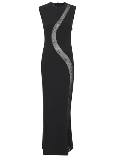 Pinko Round-neck Semi-sheer Dress In Black
