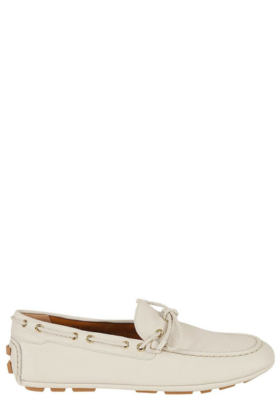 Bally Leather Boat Loafers In White