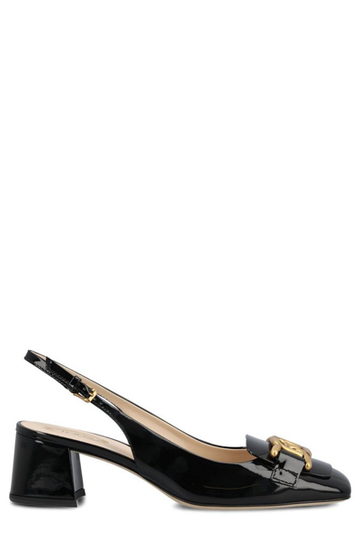 Tod's Cuoio Patent Slingback Chain Pumps In Black