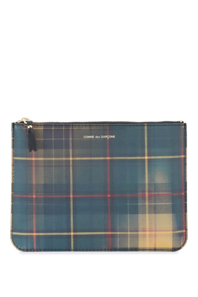 Comme Des Garçons Wallet Checked Zipped Pouch In Multi