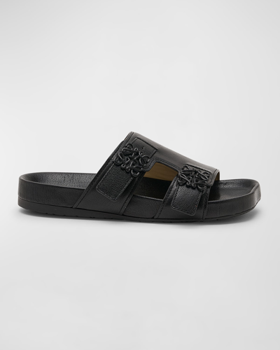 LOEWE EASE LEATHER DUAL-BUCKLE SLIDE SANDALS