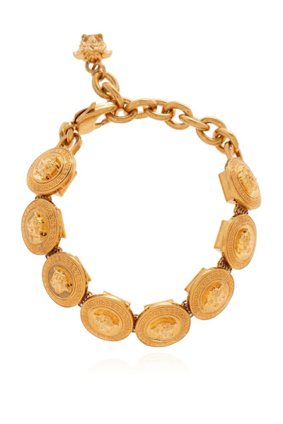 Versace Tribute Medusa Clasp Fastened Chained Bracelet In Gold