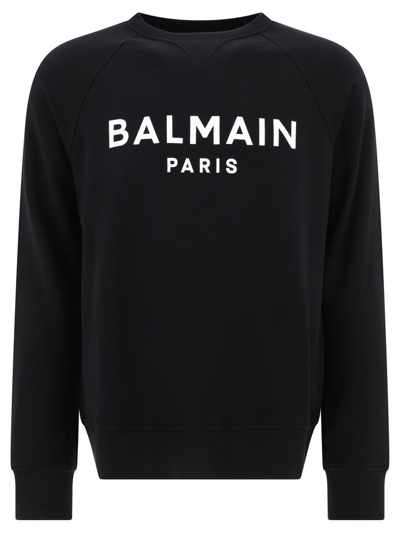 Balmain Logo Print Cotton Jersey Sweatshirt In Black