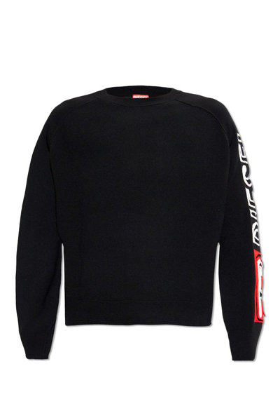 Diesel K-saria-a Wool Intarsia Logo Loose Fit Crewneck Sweater In Deep Black