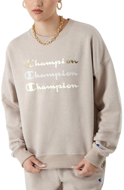 Champion Powerblend Relaxed Crewneck Sweatshirt In Evening Blush Pe Heather