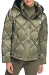 Dkny Diamond Quilt Water Resistant Puffer Jacket In Light Olive