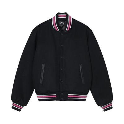 Pre-owned Stussy S Talk Melton Varsity Jacket 'black'