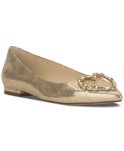 Jessica Simpson Women's Elika Pointed-toe Embellished Ballet Flats In Gold Synthetic