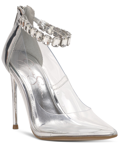 Jessica Simpson Women's Samiyah Embellished Pointed-toe Dress Pumps In Clear,silver Faux Leather