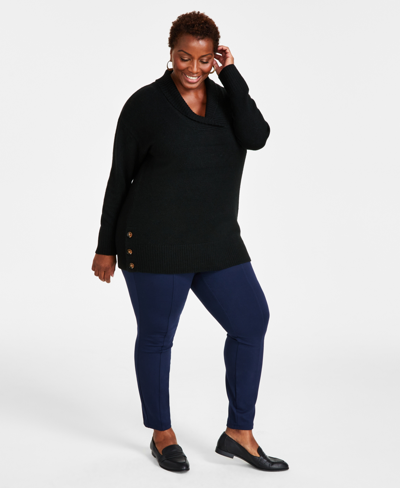 Style & Co Plus Size Shawl-collar Tunic Sweater, Created For Macy's In Deep Black
