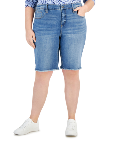 Style & Co Plus Size Denim Raw-edge Bermuda Shorts, Created For Macy's In Overland