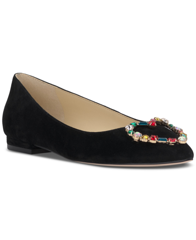 Jessica Simpson Women's Elika Pointed-toe Embellished Ballet Flats In Black Suede