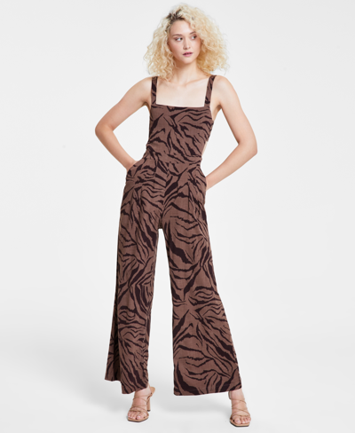 Bar Iii Women's Printed Square-neck Cutout-side Wide-leg Jumpsuit, Created For Macy's In Chelsea Zebra