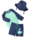 FIRST IMPRESSIONS BABY BOYS FISH RASHGUARD, SWIM SHORTS AND HAT, 3 PIECE SET, CREATED FOR MACY'S