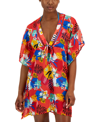 Miken Women's Cinched-waist Kimono Cover-up, Created For Macy's In Paradise Pink,honey Bee