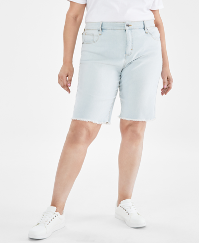 Style & Co Plus Size Denim Raw-edge Bermuda Shorts, Created For Macy's In Sedona Wash