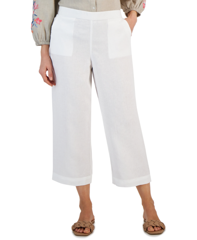 Charter Club Women's 100% Linen Pull-on Cropped Pants, Created For Macy's In Bright White