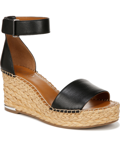 Franco Sarto Women's Clemens Espadrille Wedge Sandals In Black Leather Raffia Platform