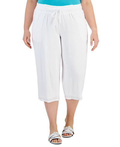 Jm Collection Plus Size Gauze Cropped Pants, Created For Macy's In Bright White