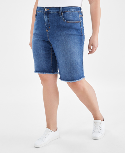 Style & Co Plus Size Denim Raw-edge Bermuda Shorts, Created For Macy's In The End