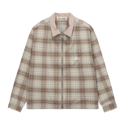 Pre-owned Stussy Frank Plaid Zip Shirt 'tan' In Multi-color