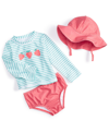FIRST IMPRESSIONS BABY GIRLS STRAWBERRY SWIM SHIRT, SHORTS AND HAT, 3 PIECE SET, CREATED FOR MACY'S
