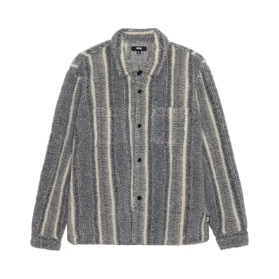 Pre-owned Stussy Striped Sherpa Shirt 'charcoal' In Multi-color
