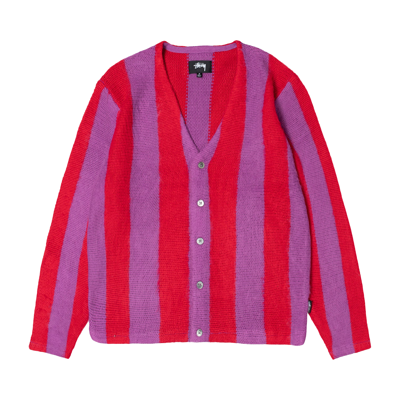 Pre-owned Stussy Stripe Brushed Cardigan 'purple' In Multi-color