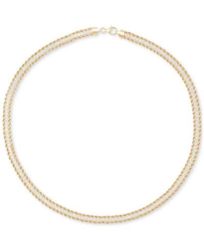 Italian Gold Cubic Zirconia Rope Link 18" Collar Necklace In 14k Gold In Yellow Gold